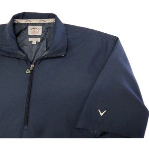 Callaway Golf Jacket Men Medium Blue 1/4 Zip Short Sleeve Windbreaker Pockets